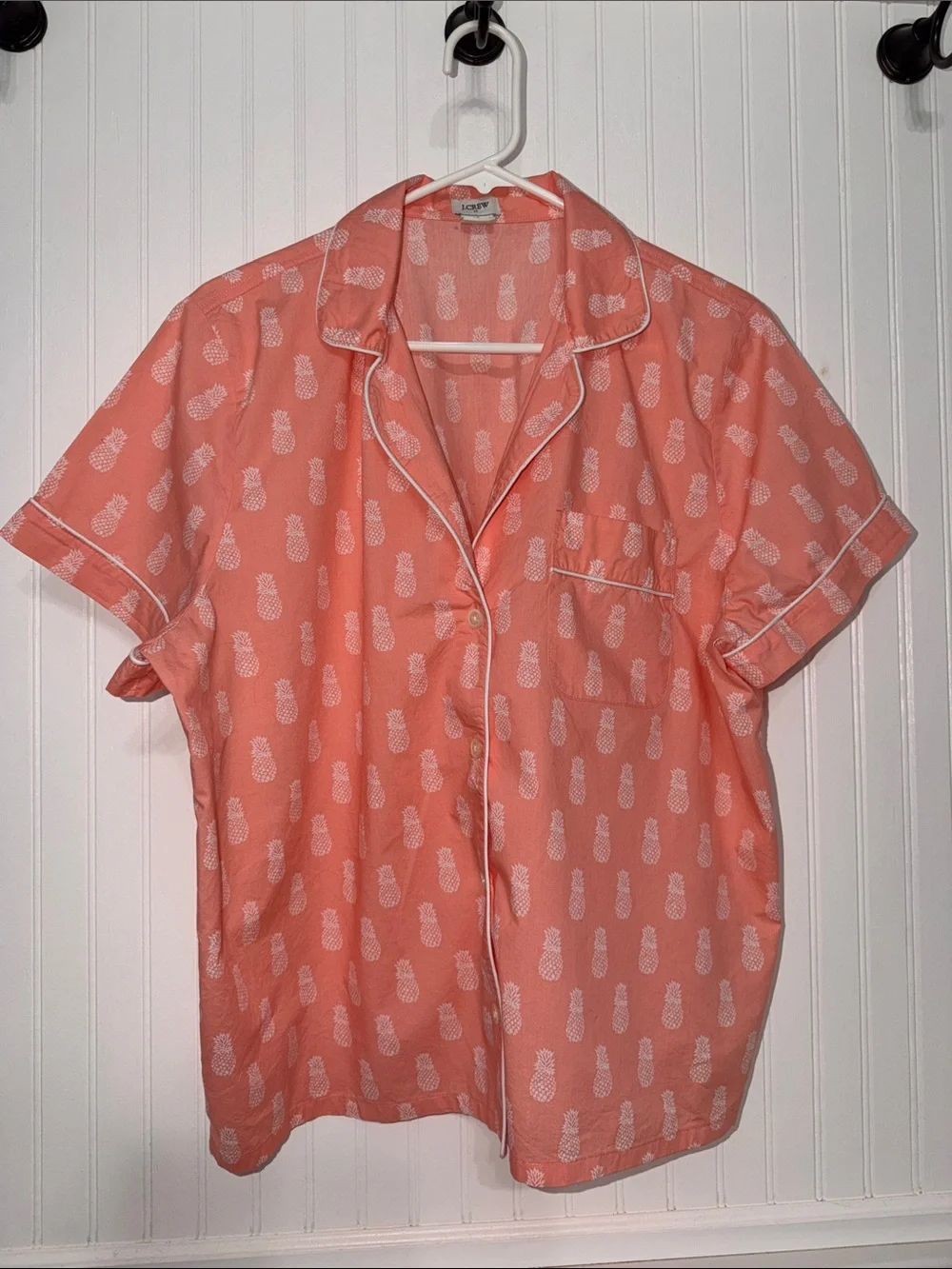 J Crew Cotton Short Slv XL Pajamas & Shorts Peach w/ Pineapple Print EUC - Picture 3 of 10